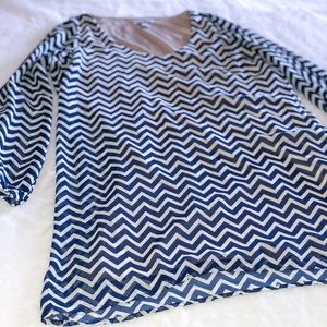 Blue & White Chevron Stripe Chiffon Dress - XL
